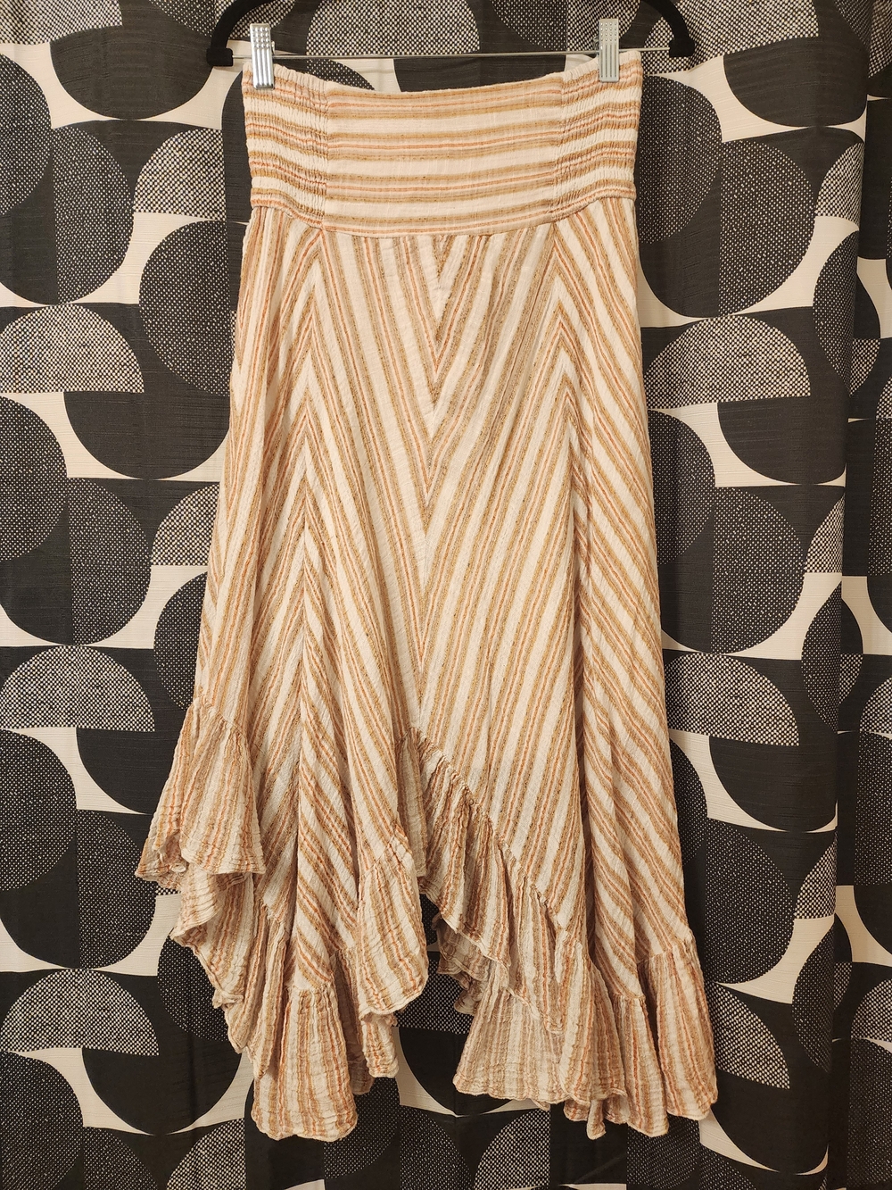 FP One Beige Striped Ruffle Hem Boho Women's Skirt